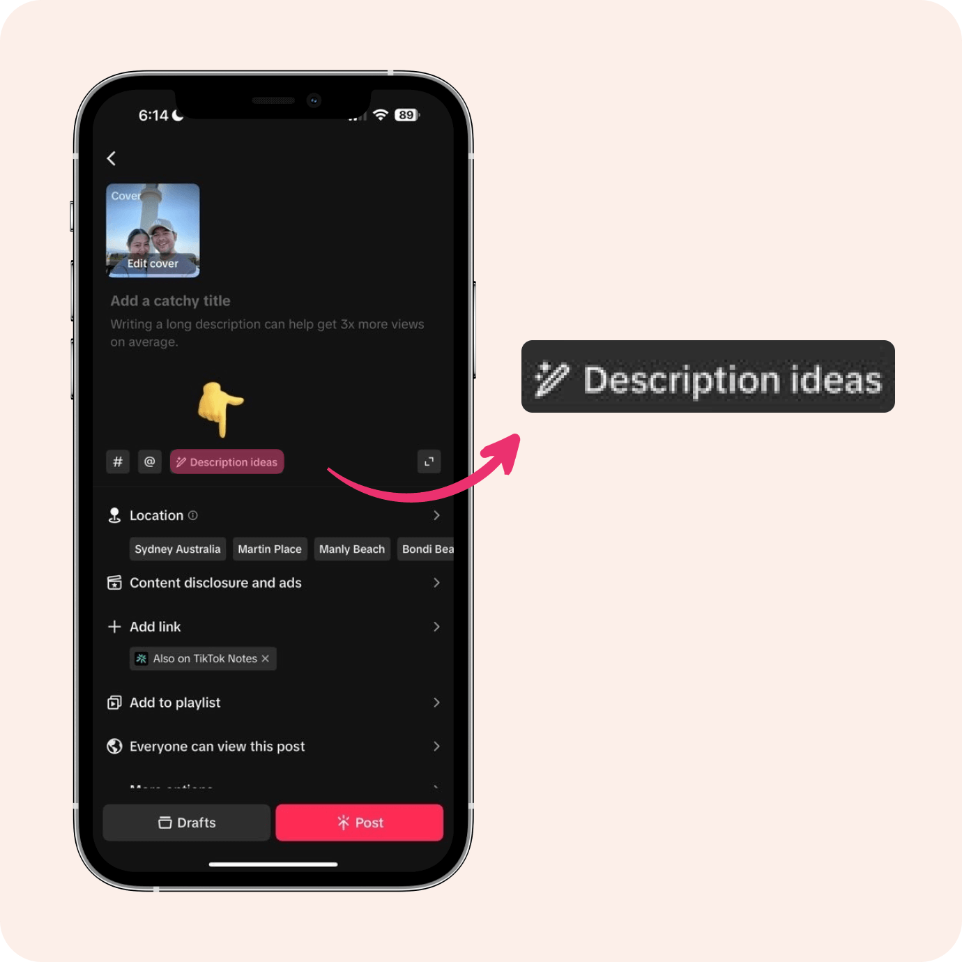 Fonctionnalité « Description Ideas » sur TikTok